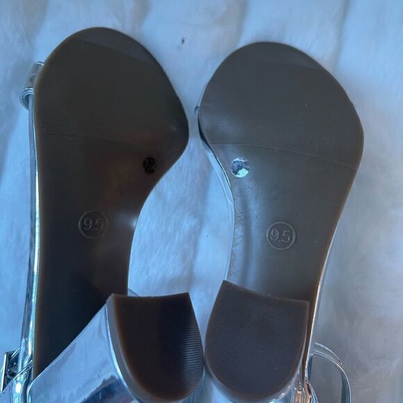 worthington metallic silver ankle straps block heels open toe size 9.5 - Picture 5 of 10